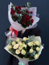 Букет из 5 кустовых роз с эвкалиптом